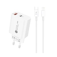 A6MaxL 20W USB-A USB-C sieninis įkroviklis su 1m USB-C - Lightning kabeliu – baltas