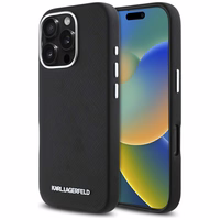 Karl Lagerfeld Saffiano pilnai aptrauktas pailgo metalinio logotipo magnetinis dėklas telefonui iPhone 16 Pro Max - juodas