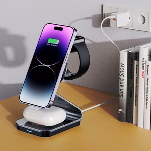 "Tech-Protect QI15W-A29" 3-in-1 indukcinis įkroviklis su "MagSafe" išmaniesiems telefonams / "Apple Watch" / "AirPods" - juodas