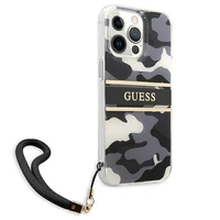 Guess GUHCP13LKCABBK iPhone 13 Pro / 13 6.1" juodas/juodas kietas dėklas Camo Strap Collection