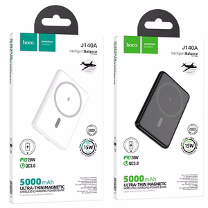 Išorinė baterija Hoco 5000 mAh QC PD 2A 20W itin plona J140A juoda, suderinama su MagSafe