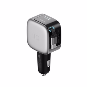 Cuktech CC903P 100W Car Charger with Display and 70cm Retractable USB-C Cable - Gray