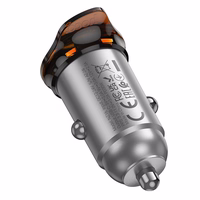 Automobilinis įkroviklis Hoco 2 x USB C QC PD 45W + kabelis USB C į Lightning NZ16B metalinis pilkas