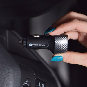 FORCELL CARBON automobilinis įkroviklis Type C 3.0 PD20W + Type C 3.0 PD20W CC50-2C juodas (Iš viso 40W)