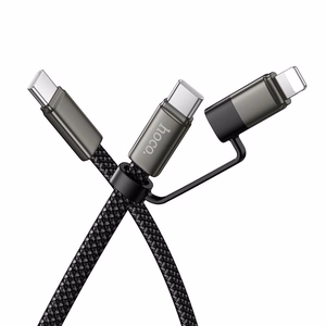 Plokščias laidas USB C į USB C/iP 2in1 Hoco 3A 60W 1 m X125 juodas