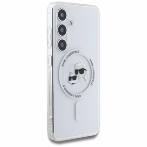 Dėklas telefonui Karl Lagerfeld Button Karl & Choupette Heads Išspausdintas logotipas MagSafe Samsung Galaxy S25 - baltas
