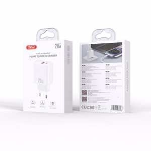 XO CE40 PD 20W sieninis įkroviklis, 1x USB-C, 1x USB, baltas