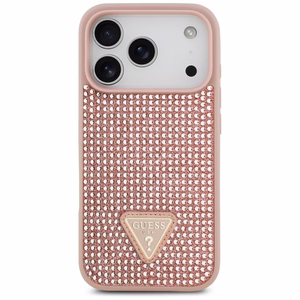 Guess dėklas telefonui iPhone 17 Pro su krištolinio trikampio logotipu - rožinis