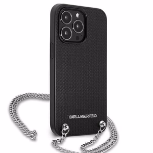 Karl Lagerfeld Odinis tekstūruotas ir grandinės dėklas telefonui iPhone 13 Pro Max 6.7" - juodas