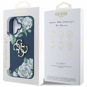 Guess Grained Roses Big 4G logo dėklas telefonui iPhone 16 - mėlynas