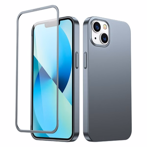 Joyroom 360 pilnas dėklas su priekiniu ir galiniu dangteliu iPhone 13 + grūdinto stiklo apsauginis stiklas pilkas (JR-BP927 tranish)