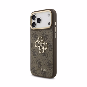 Dėklas Guess PU Leather 4G Metal Logo Gold Frame Apple iPhone 18 Pro Max rudas