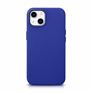 iCarer Litchi Premium odinis dėklas iPhone 14 Magnetinis odinis dėklas su MagSafe Tamsiai mėlynas (WMI14220709-DB)