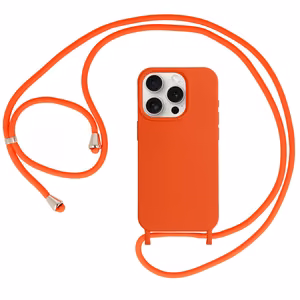 Dėklas telefonui su silikoniniu dirželiu IPhone 15 Plus dizainas 1 - oranžinis