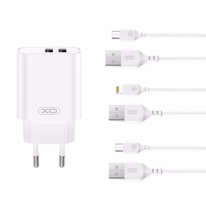 XO sieninis įkroviklis CE34 2x USB 2,4A, baltas + USB-C laidas