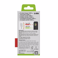 Išorinė baterija SBS 20000 mAh 20W su įmontuotu USB-C kabeliu ir skaitmenine indikacija - juoda