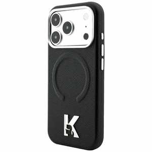 Karl Lagerfeld Grained Embossed Ring & Kameo Logo dėklas, skirtas iPhone 18 Pro Max / 17 Pro Max, suderinamas su MagSafe – juodas