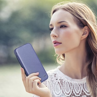 iCarer CE Premium odinis folio dėklas iPhone 14 Pro Max magnetinis atverčiamas odinis folio dėklas MagSafe šviesiai violetinė