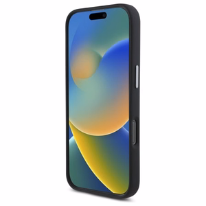 DKNY skystos silikoninės medžiagos dėklas telefonui su metaliniu logotipu iPhone 16 Pro Max - juodas