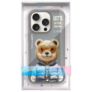 Nimmy Cool&Cute 2.0 Meškos dėklas telefonui iPhone 16 Pro - pilkas