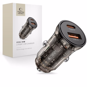 Tech-Protect CC01 45W automobilinis įkroviklis 2 lizdai USB-A / USB-C juodas