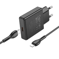 Įkroviklis telefonui Hoco Slim USB C QC PD 30W + kabelis USB C į Lightning N37 juodas