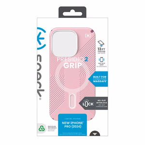Speck Presidio2 Grip ClickLock & MagSafe dėklas, skirtas iPhone 16 Pro, „Wednesday Pink“ / „Boysenberry Purple“ / baltas