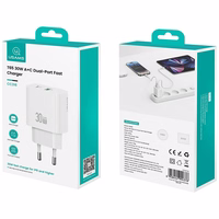Tinklo įkroviklis USAMS CC316 T65 30W 1xUSB-C 1xUSB-A Fast Charging baltas