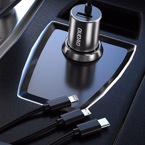 Įkroviklis automobilinis Dudao R5 (1xUSB; 3.4A) + 3in1 laidas lightning+micro+type-C juodas