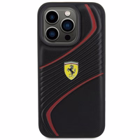 Ferrari Twist Metal Logo dėklas telefonui iPhone 15 Pro - juodas
