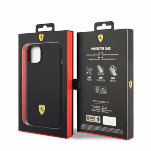 Ferrari FEHMSIP14MBK iPhone 14 Plus 6.7" juoda/juoda kietas dėklas silikoninis metalinis logotipas Magsafe