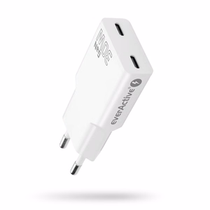 Įkroviklis 2 x USB-C Quick Charge 4+ 30W Super Slim baltas
