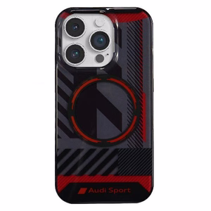 Audi IML Sportinis Magnetinis dėklas telefonui iPhone 14 Pro Max 6.7" juodas/juodas kietas dėklas AU-IMLMIP14PM-RSQ/D2-BK