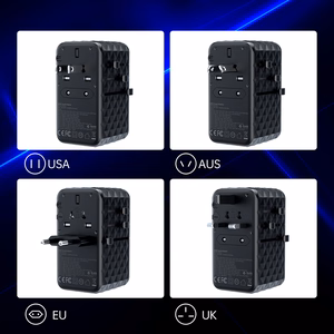 Choetech PD6028 EU / US / AUS / UK kelioninis adapteris 2x USB-C 2x USB-A 100W - juodas