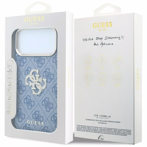 Guess 4G & Big Strass Logo dėklas, skirtas iPhone 18 Pro / 17 Pro, mėlynas