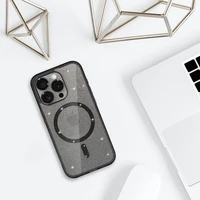 Blizgantis magnetinis dėklas telefonui Iphone 16e juodas permatomas