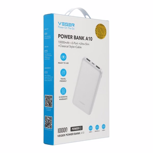 Išorinė baterija Veger A10 (W1065) 2A 10000 mAh balta