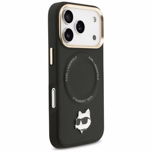 Karl Lagerfeld Big Strap Choupette metalinio logotipo Magnetinis dėklas telefonui iPhone 17 Pro Max - juodas