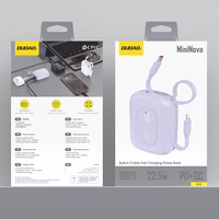 Dudao K32 22.5W 10000mAh išorinė baterija su įmontuotu USB-C / Lightning kabeliu - violetinė