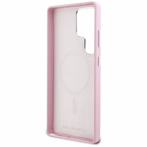 Karl Lagerfeld Saffiano Pilnai apgaubtas Pailgintas metalinis logotipas Magnetinis dėklas Samsung Galaxy S25 Ultra - rožinė