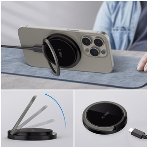 Tech-Protect QI15W-A33 indukcinis įkroviklis su MagSafe ir stovu su USB-A / USB-C kabeliu - juodas