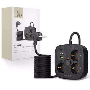 Удлинитель Tech-Protect PCS3X4 3 розетки 2xUSB-A 2xUSB-C 200 см - чёрный