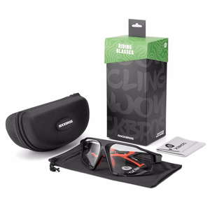 Rockbros SP216BK fotochrominiai UV400 dviratininko akiniai - juodi ir raudoni