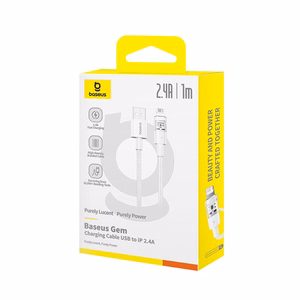 Baseus Gem USB-A į Lightning 2.4A greito įkrovimo laidas 1 m, baltas