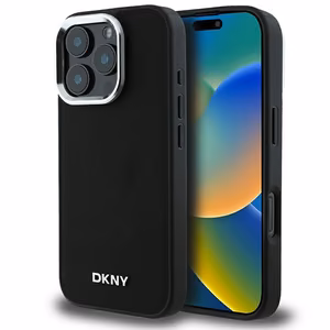 DKNY Paprastas sidabrinis logotipas magnetinis iPhone 16 Pro Max dėklas - juodas