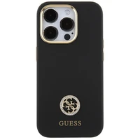 Guess silikoninis Logo Strass 4G dėklas telefonui iPhone 15 Pro Max - juodas