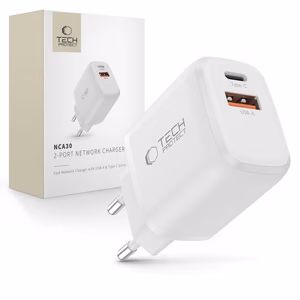 Tech-Protect NCA30 PD 30W QC3.0 USB-A / USB-C sieninis įkroviklis - baltas