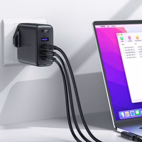 Greitas GaN 100W Power Delivery įkroviklis 3x USB C 1x USB su JK kištuku - juodas