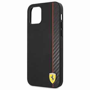 Ferrari FESAXHCP12SBK iPhone 12 mini 5.4" juodas/juodas kietas dėklas On Track Carbon Stripe