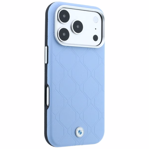 BMW Sign Deboss Quilted Metal Logo dėklas, skirtas iPhone 18 Pro Max / 17 Pro Max, suderinamas su MagSafe – mėlynas
